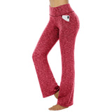 Women's High Waist Yoga Leggings with Pockets Workout Fitness Pants Stretch Casual Sports Trousers - Red L