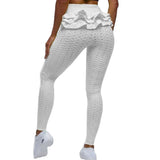 Women's High Waist Butt Lift Yoga Leggings Jacquard Tights Stretch Workout Fitness Pants - White L