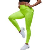 Women's High Waist Butt Lift Yoga Leggings Jacquard Tights Stretch Workout Fitness Pants - Blue XL