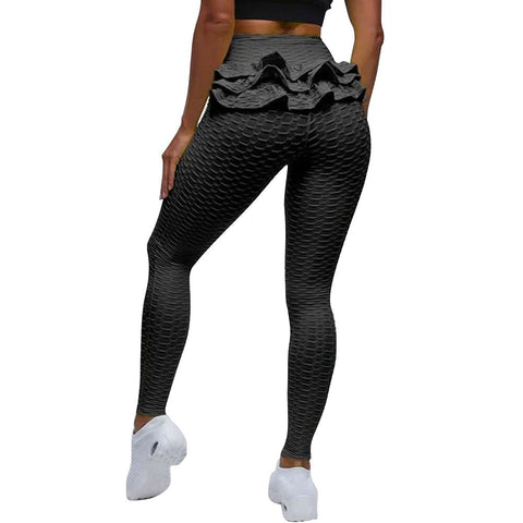 Women's High Waist Butt Lift Yoga Leggings Jacquard Tights Stretch Workout Fitness Pants - Black M