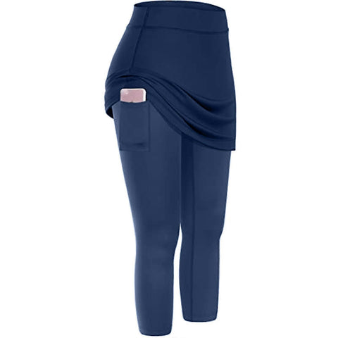 Women's High Stretch Yoga Pants Side Pocket Sports Running Fitness Casual Workout Pants - Navy Blue S