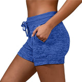 Women's Drawstring Yoga Shorts Quick Dry Workout Running Shorts Stretch Fitness Sports Pants Blue - L In Australia - Darrahopens