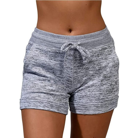 Women's Drawstring Yoga Shorts Quick Dry Workout Running Shorts Stretch Fitness Sports Pants Gray - L In Australia - Darrahopens