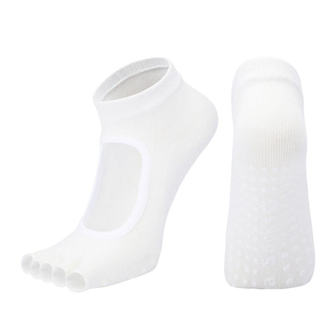 Women's Non Slip Yoga Socks Open Toe Five Finger Grip Socks Combed Cotton Pilates Dance Fitness Socks - White In Australia - Darrahopens