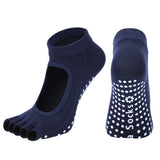 Women's Non Slip Yoga Socks Open Toe Five Finger Grip Socks Combed Cotton Pilates Dance Fitness Socks - Navy Blue In Australia - Darrahopens