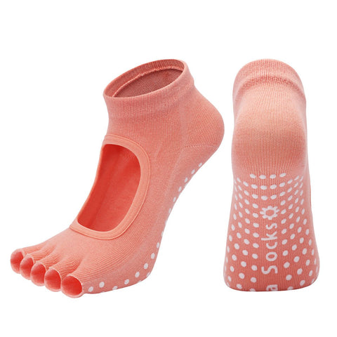 Women's Non Slip Yoga Socks Open Toe Five Finger Grip Socks Combed Cotton Pilates Dance Fitness Socks - Orange