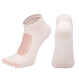 Women's Non Slip Yoga Socks Open Toe Five Finger Grip Socks Combed Cotton Pilates Dance Fitness Socks - Pink