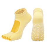 Women's Non Slip Yoga Socks Open Toe Five Finger Grip Socks Combed Cotton Pilates Dance Fitness Socks - Yellow In Australia - Darrahopens