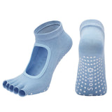 Women's Non Slip Yoga Socks Open Toe Five Finger Grip Socks Combed Cotton Pilates Dance Fitness Socks - Gray