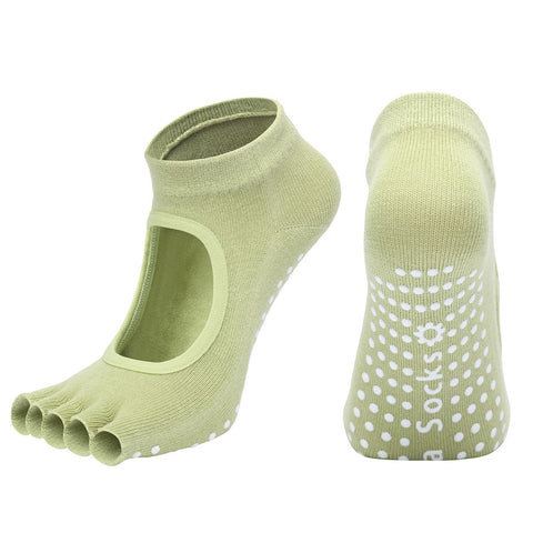 Women's Non Slip Yoga Socks Open Toe Five Finger Grip Socks Combed Cotton Pilates Dance Fitness Socks - Gray In Australia - Darrahopens