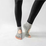 Women's Non Slip Yoga Socks Open Toe Five Finger Grip Socks Combed Cotton Pilates Dance Fitness Socks - Gray
