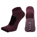 Women's Non Slip Yoga Socks Open Toe Five Finger Grip Socks Combed Cotton Pilates Dance Fitness Socks - Gray In Australia - Darrahopens