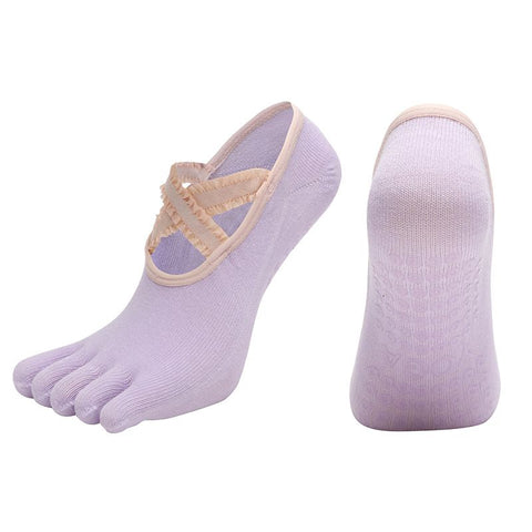 Women's Lace Trim Five Toe Yoga Socks Non Slip Grip Socks Pilates Dance Ballet Fitness Exercise Socks - Purple In Australia - Darrahopens