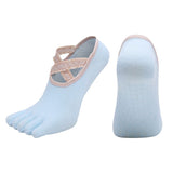 Women's Lace Trim Five Toe Yoga Socks Non Slip Grip Socks Pilates Dance Ballet Fitness Exercise Socks - Blue In Australia - Darrahopens