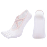 Women's Lace Trim Five Toe Yoga Socks Non Slip Grip Socks Pilates Dance Ballet Fitness Exercise Socks - White