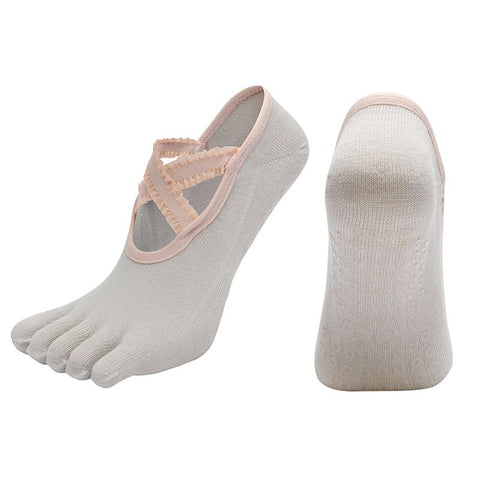 Women's Lace Trim Five Toe Yoga Socks Non Slip Grip Socks Pilates Dance Ballet Fitness Exercise Socks - Gray In Australia - Darrahopens
