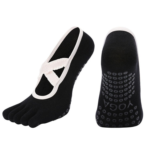 Women's Lace Trim Five Toe Yoga Socks Non Slip Grip Socks Pilates Dance Ballet Fitness Exercise Socks - Black In Australia - Darrahopens