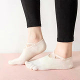 Women's Lace Trim Five Toe Yoga Socks Non Slip Grip Socks Pilates Dance Ballet Fitness Exercise Socks - Black