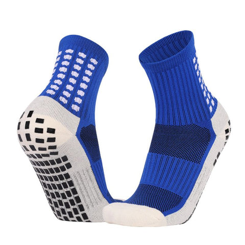 Non Slip Football Socks Grip Sports Socks Thick Towel Bottom Soccer Socks for Men Boys Adult Kids - Blue L