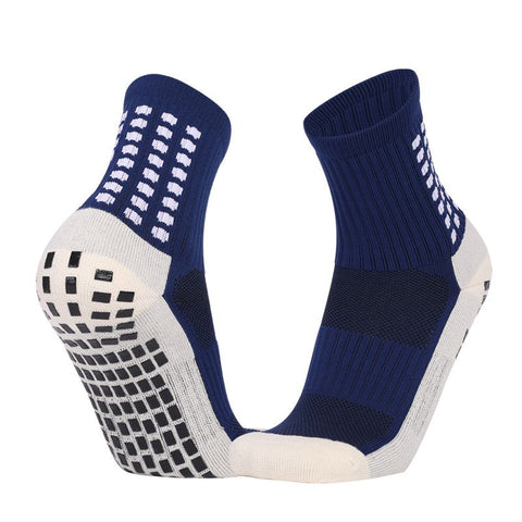 Non Slip Football Socks Grip Sports Socks Thick Towel Bottom Soccer Socks for Men Boys Adult Kids - Navy Blue S