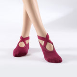Women's Cotton Non Slip Yoga Socks Grip Pilates Socks Terry Bottom Fitness Dance Workout Socks - Red