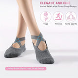 Women's Cotton Non Slip Yoga Socks Grip Pilates Socks Terry Bottom Fitness Dance Workout Socks - Red