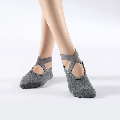 Women's Cotton Non Slip Yoga Socks Grip Pilates Socks Terry Bottom Fitness Dance Workout Socks - Dark Gray
