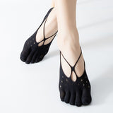 Women's Five Toe Strap Sports Socks Invisible Low Cut Non Slip Yoga Fitness Workout Socks Black
