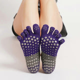 Women's Five Finger Toe Socks Non Slip Yoga Grip Socks Pilates Fitness Dance Sports Socks - Black