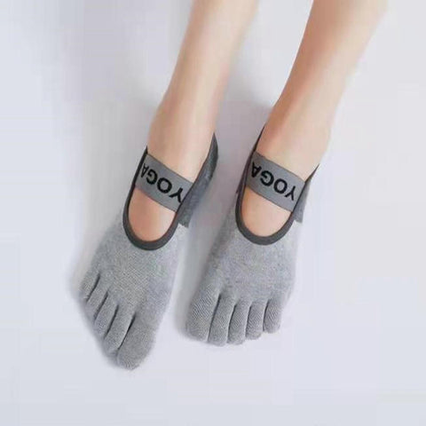 Women's Five Finger Toe Socks Non Slip Yoga Grip Socks Pilates Fitness Dance Sports Socks - Gray