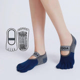 Women's Five Finger Toe Socks Non Slip Yoga Grip Socks Pilates Fitness Dance Sports Socks - Gray