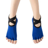 Women's Five Toe Yoga Socks Open Toe Non Slip Grip Socks Pilates Ballet Dance Fitness Exercise Socks Dark Blue
