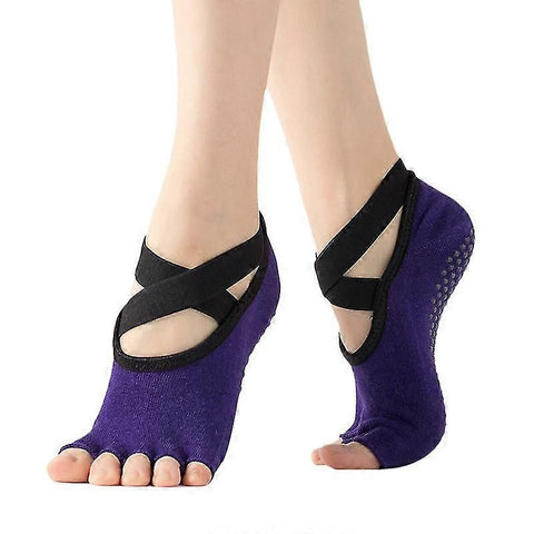 Women's Five Toe Yoga Socks Open Toe Non Slip Grip Socks Pilates Ballet Dance Fitness Exercise Socks Dark Purple In Australia - Darrahopens