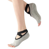 Women's Five Toe Yoga Socks Open Toe Non Slip Grip Socks Pilates Ballet Dance Fitness Exercise Socks Gray