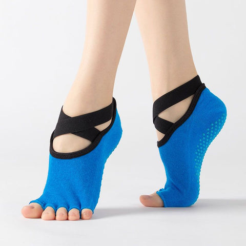 Women's Five Toe Yoga Socks Open Toe Non Slip Grip Socks Pilates Ballet Dance Fitness Exercise Socks Blue In Australia - Darrahopens