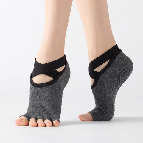 Women's Five Toe Yoga Socks Open Toe Non Slip Grip Socks Pilates Ballet Dance Fitness Exercise Socks Dark Gray In Australia - Darrahopens