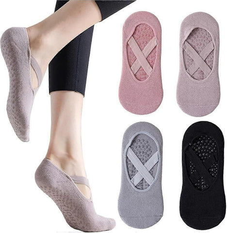 4 Pairs Yoga Socks Pilates Socks for Women Girls Non Slip for Yoga Pilates Dance Fitness
