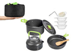 10Pcs Camping Cookware Mess Kit for Outdoor Camping Hiking Picnic -Green