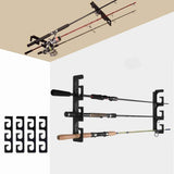 6-Rod Wall Mount Fishing Rod Holder Horizontal Black Fishing Rod Storage Rack