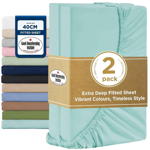2000TC Hotel Quality Fitted Sheets - 2 Piece Fitted Sheets  -Breathable Bedding - Wrinkle, Fade, Stain Resistant- 16inch/40cm Deep Pocket Fitted Bed Sheets-Wrinkle and Fade Resistant,(Ice blue,King) In Australia - Darrahopens