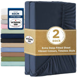 2000TC Hotel Quality Fitted Sheets - 2 Piece Fitted Sheets  -Breathable Bedding - Wrinkle, Fade, Stain Resistant- 16inch/40cm Deep Pocket Fitted Bed Sheets-Wrinkle and Fade Resistant,(Navy,King) In Australia - Darrahopens