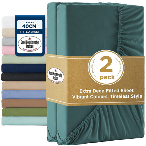 2000TC Hotel Quality Fitted Sheets - 2 Piece Fitted Sheets  -Breathable Bedding - Wrinkle, Fade, Stain Resistant- 16inch/40cm Deep Pocket Fitted Bed Sheets-Wrinkle and Fade Resistant,(Biscay blue,King) In Australia - Darrahopens