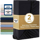 2000TC Hotel Quality Fitted Sheets - 2 Piece Fitted Sheets  -Breathable Bedding - Wrinkle, Fade, Stain Resistant- 16inch/40cm Deep Pocket Fitted Bed Sheets-Wrinkle and Fade Resistant,(Black,Queen) In Australia - Darrahopens
