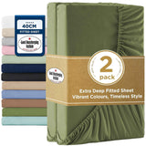 2000TC Hotel Quality Fitted Sheets - 2 Piece Fitted Sheets  -Breathable Bedding - Wrinkle, Fade, Stain Resistant- 16inch/40cm Deep Pocket Fitted Bed Sheets-Wrinkle and Fade Resistant,(Olive green,Queen) In Australia - Darrahopens