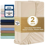2000TC Hotel Quality Fitted Sheets - 2 Piece Fitted Sheets  -Breathable Bedding - Wrinkle, Fade, Stain Resistant- 16inch/40cm Deep Pocket Fitted Bed Sheets-Wrinkle and Fade Resistant,(Cream White,Queen) In Australia - Darrahopens