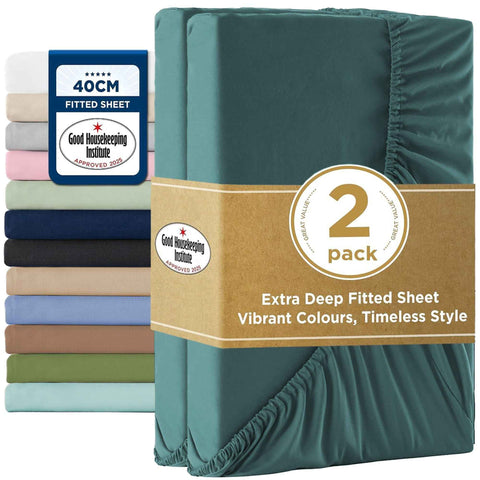 2000TC Hotel Quality Fitted Sheets - 2 Piece Fitted Sheets  -Breathable Bedding - Wrinkle, Fade, Stain Resistant- 16inch/40cm Deep Pocket Fitted Bed Sheets-Wrinkle and Fade Resistant,(Biscay blue,Single) In Australia - Darrahopens