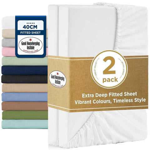 2000TC Hotel Quality Fitted Sheets - 2 Piece Fitted Sheets  -Breathable Bedding - Wrinkle, Fade, Stain Resistant- 16inch/40cm Deep Pocket Fitted Bed Sheets-Wrinkle and Fade Resistant,(White,Super King) In Australia - Darrahopens