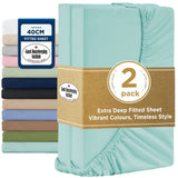 2000TC Hotel Quality Fitted Sheets - 2 Piece Fitted Sheets  -Breathable Bedding - Wrinkle, Fade, Stain Resistant- 16inch/40cm Deep Pocket Fitted Bed Sheets-Wrinkle and Fade Resistant,(Ice blue,Super King)