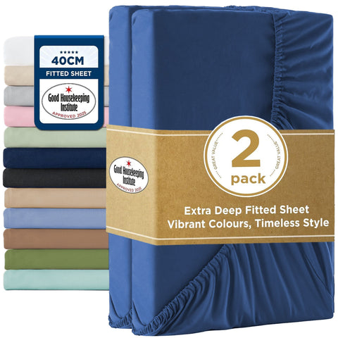 2000TC Hotel Quality Fitted Sheets - 2 Piece Fitted Sheets  -Breathable Bedding - Wrinkle, Fade, Stain Resistant- 16inch/40cm Deep Pocket Fitted Bed Sheets-Wrinkle and Fade Resistant,(Royal blue,Super King) In Australia - Darrahopens