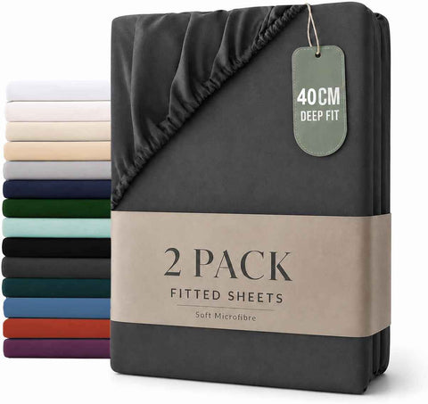 Hotel Quality Fitted sheets - 2 Piece Fitted sheets  -Breathable Bedding - Wrinkle, Fade, Stain Resistant- 26inch/40cm Deep Pocket Fitted Bed Sheet-Wrinkle and Fade Resistant,(Dark gray,Queen)